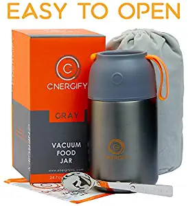 Energify Vacuum Insulated Food Jar - Stainless Steel Food Thermos, Soup Bowl, Lunch Container (Gray)
