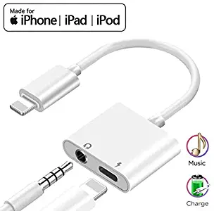 Headphone Adapter Jack Dongle Adapter to 3.5mm Converter 2 in 1 Car Charge Accessories for iPhone 11 Pro 8/8Plus/7/X/XS/XS MAX/XR/Earphone Splitter Adaptor Cable & Audio Connector for All iOS Systems