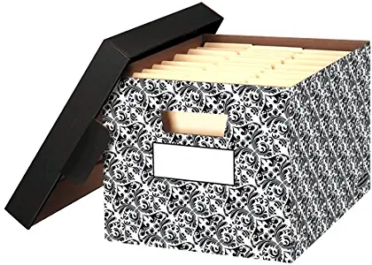 Bankers Box STOR/FILE Decorative Medium-Duty Storage Boxes, FastFold, Lift-Off Lid, Letter/Legal, Brocade, 4 Pack (0022705)