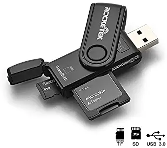USB 3.0 SD Card Reader, Rocketek 2 Slots Memory Card Reader with a Build-in Micro SD Card Cap for SDXC/SDHC/UHS-I SD Cards, TF/Micro SD Cards Reader - Take It as a USB 3.0 Flash Drive