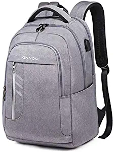 KINNOSE Laptop Backpack Water Resistant College School Computer Bag Travel Business Lightweight Knapsack with USB Charge Port (Light grey)