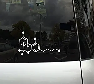 Applicable Pun THC - Tetrahydrocannabinol Cannabis - Chemical Compound Skeletal Formula - 6" White Vinyl Decal for Macbooks and Cars